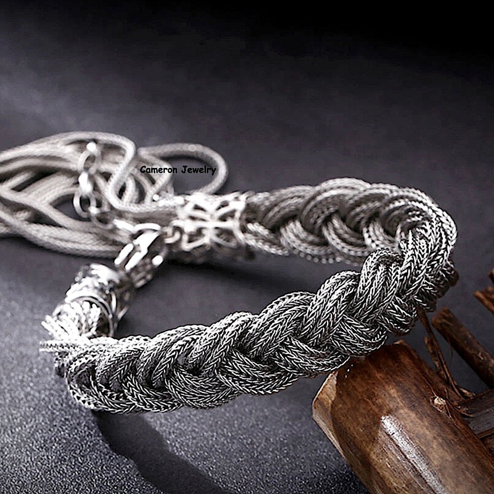 Vintage Sterling Silver Plated Braided Taassel Bracelet